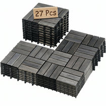 PrimeZone 27片金合欢木互锁露台地砖 12x12x1英寸 户外防水地板 露台阳台庭院门廊