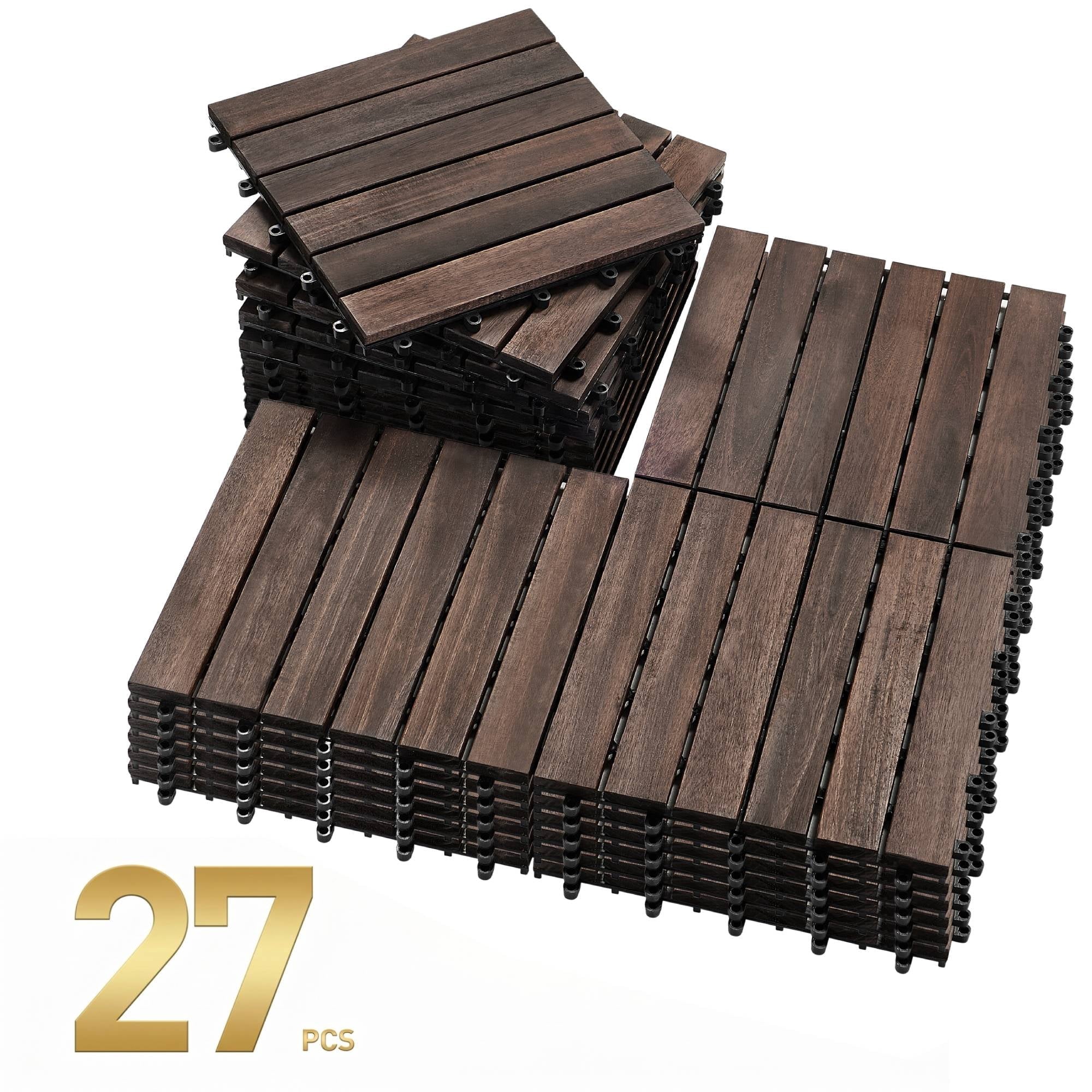 PrimeZone 27片金合欢木互锁露台地砖 12x12x1英寸 户外防水地板 露台阳台庭院门廊 Main image