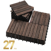 PrimeZone 27片金合欢木互锁露台地砖 12x12x1英寸 户外防水地板 露台阳台庭院门廊