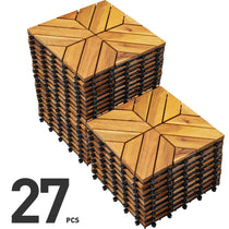 PrimeZone 27片金合欢木互锁露台地砖 12x12x1英寸 户外防水地板 露台阳台庭院门廊