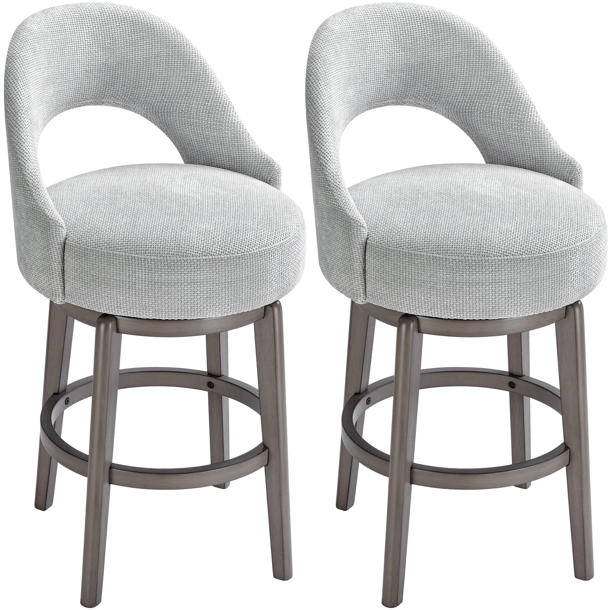 PrimeZone U型靠背吧台凳 2件装 亚麻布艺加厚坐垫 实木脚踏 灰色 Main image