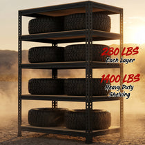 PrimeZone 5层重型储物架 黑色 金属MDF 工业货架 1400磅承重