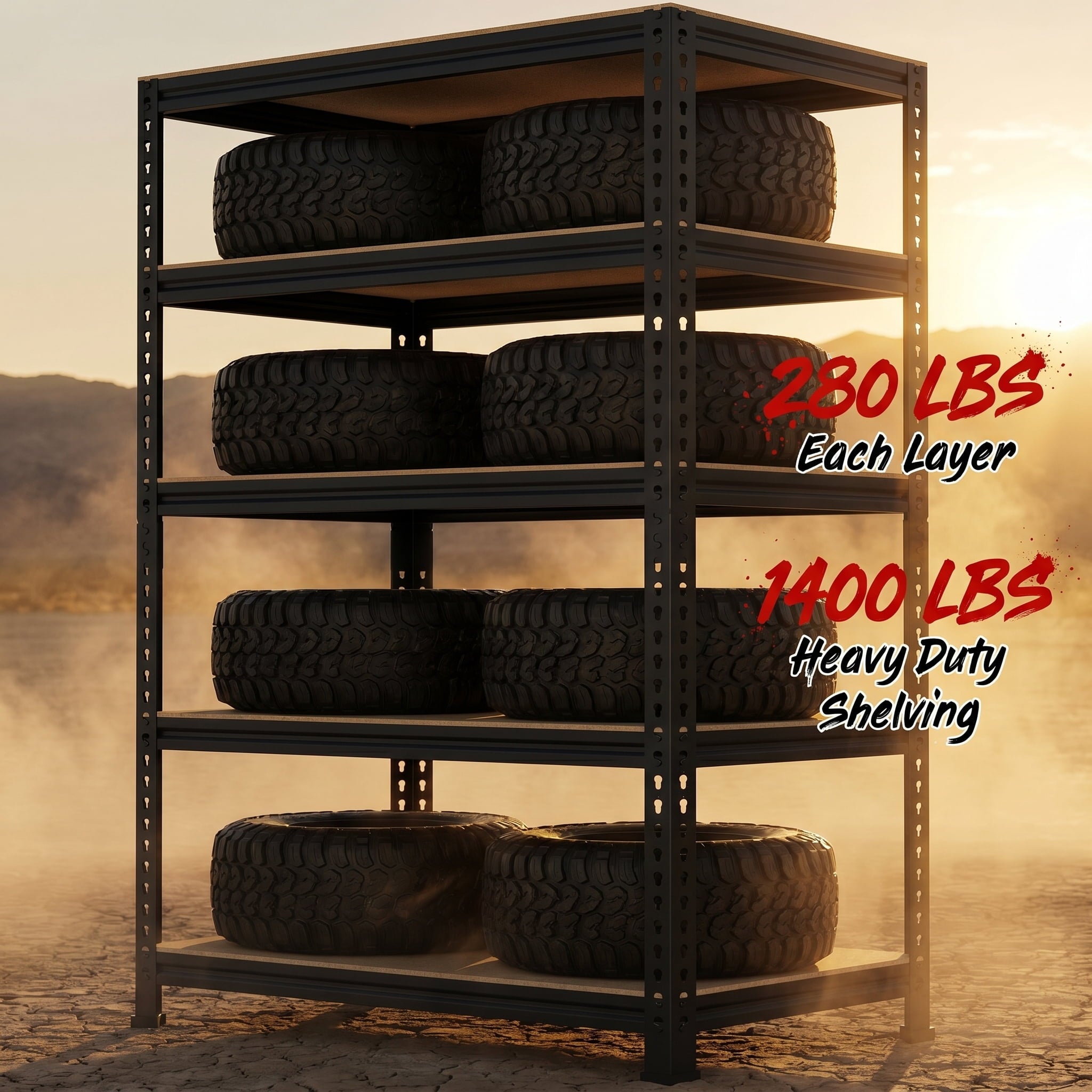 PrimeZone 5层重型储物架 黑色 金属MDF 工业货架 1400磅承重
